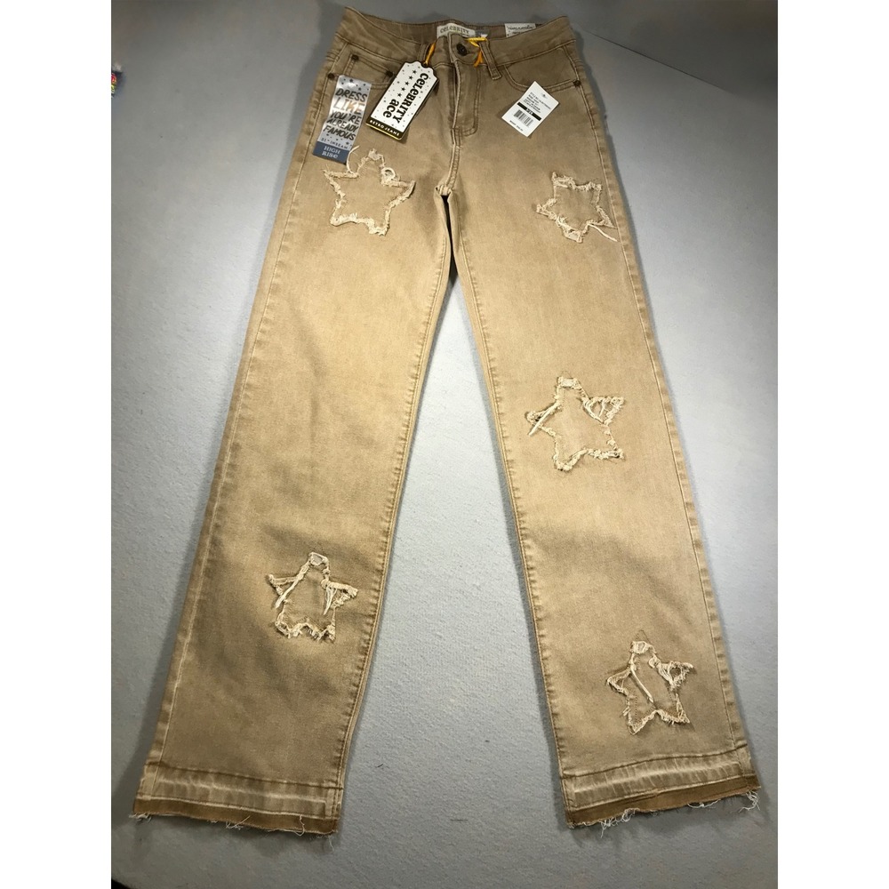 Celebrity Ace Khaki Star Patch High Rise 90s Straight Leg Jeans
